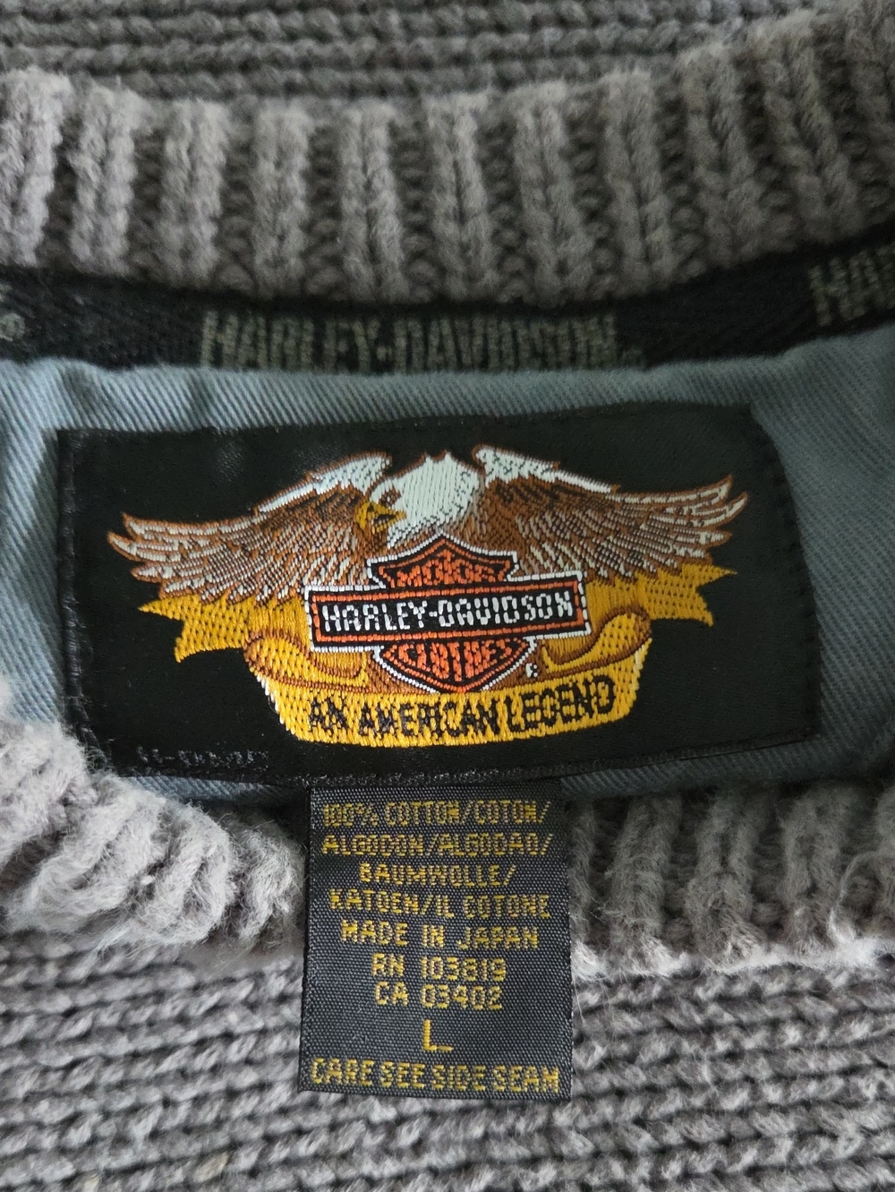 Harley-Davidson Light Gray Knit Crewneck Sweater - Picture 3 of 9